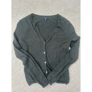 Gap Women Wool Blend Dark Green Wool Blend V Neck Button Up Cardigan XS